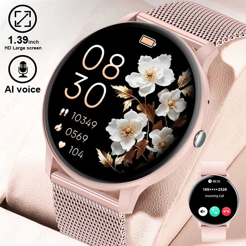 Watches Ladies Smartwatch - นาฬิกาอัจฉริยะ LIGE รองรับการโทรผ่านบลูทูธ หน้าปัดปรับแต่งได้ สำหรับผู้หญิงและผู้ชาย ใช้งานได้กับ
