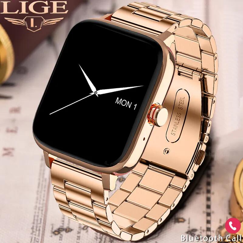 Watches Ladies Smartwatch - Lige สมาร์ทวอท์ชโทรผ่านบลูทูธ1.69นิ้วสำหรับผู้หญิงนาฬิกาอัจฉริยะสำหรับผู้ชายกันน้ำ Jam Tangan kebugaran อัตราการเต้นของหัวใจสำหรับผู้หญิง