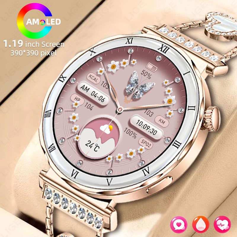 Smartwatch Latest Watches For Women - นาฬิกาสมาร์ทวอทช์หรูหราสำหรับผู้หญิง หน้าจอ AMOLED HD รองรับการโทรผ่านบลูทูธ ควบคุมด้วยเสียง
